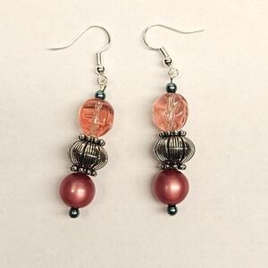 Pink and Green Beaded Earrings